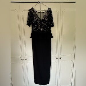 Adrianna Papell Black Beaded Peplum Maxi Dress